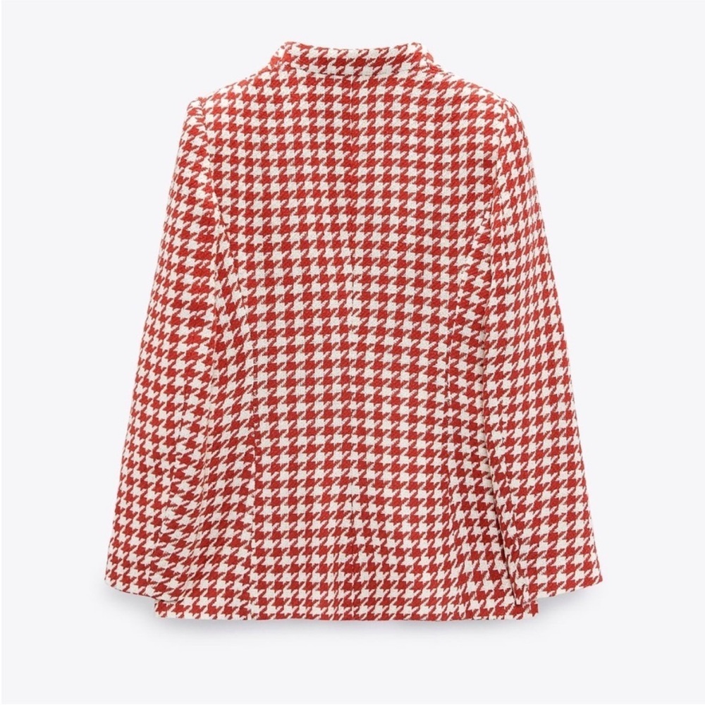 Zara Red and White Houndstooth Blazer Tailored Fit - Picture 10 of 12